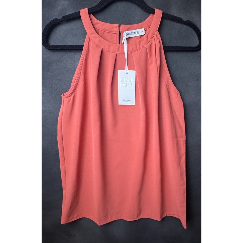 Grace Karin Coral Sleeveless Top Women's Small New Classic Elegant Blouse Summer